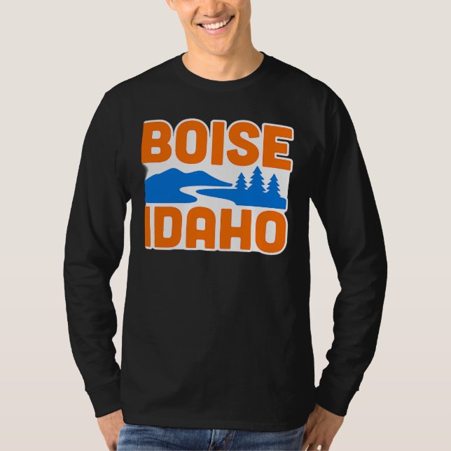 Camiseta Boise Idaho | Bold River, Mountain & Pine Tree (Frente)