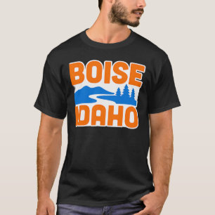 Camiseta Boise Idaho Bold River, Mountain & Pine Tree