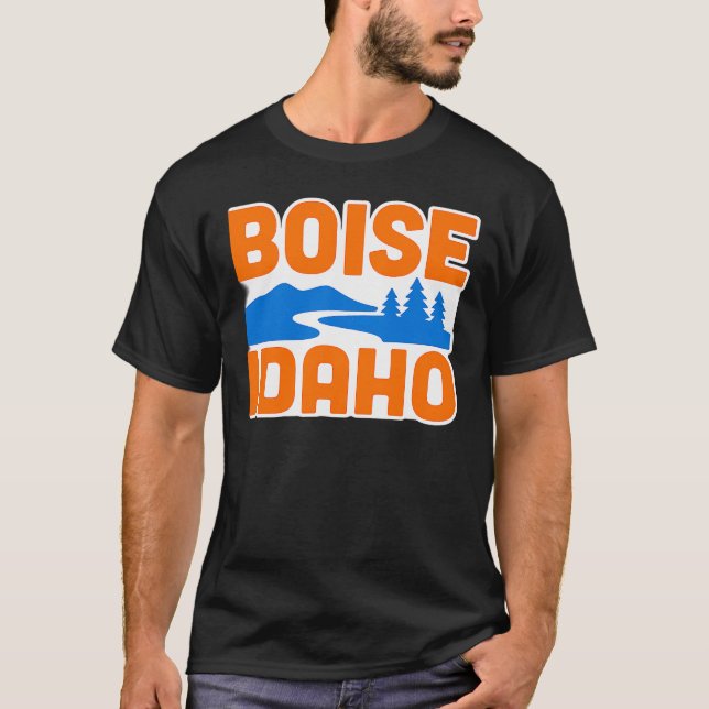 Camiseta Boise Idaho | Bold River, Mountain & Pine Tree (Frente)