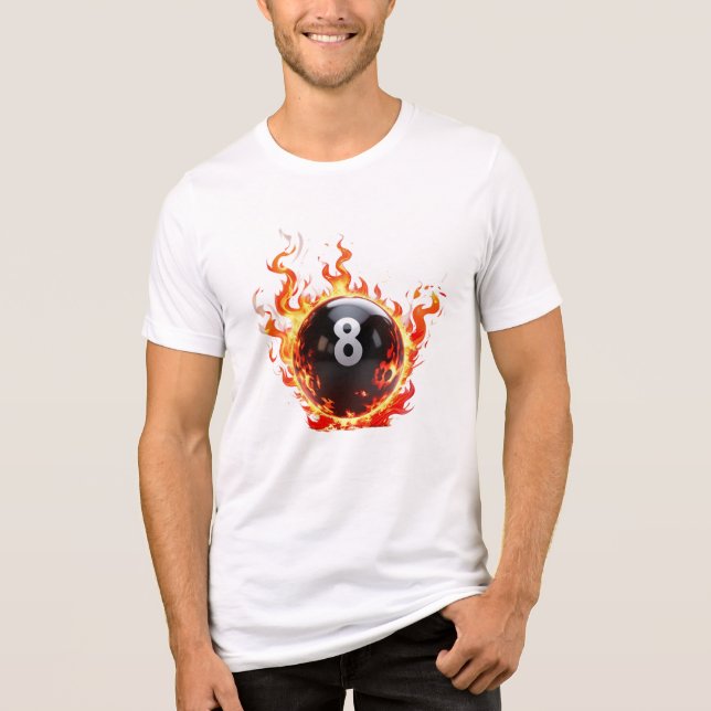 Camiseta Bola 8 - Ilustração da Bola de Piscina de Fiery (Frente)