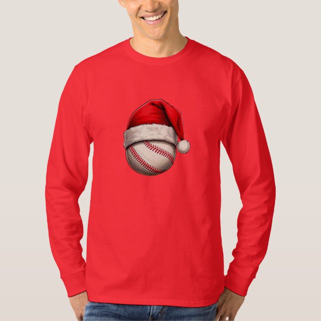 Camiseta Bola de Baseball com Natal de Santa Hat (Frente)