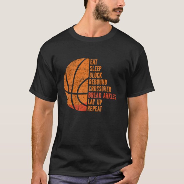 Camiseta Bola de Basquete Come Bloqueio de Sono Cruzando (Frente)