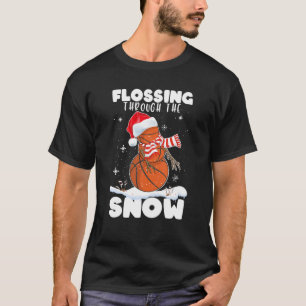Camiseta Bola de Basquete Papais noeis de Neve Xmas Flosing