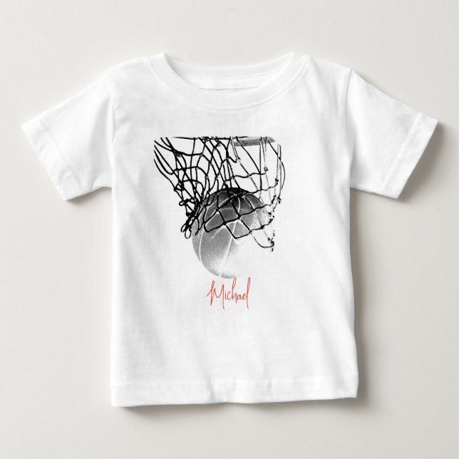 Camiseta Bola de Basquete Preto e Branco & Sua Nome na Rede (Frente)