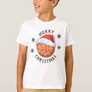 Camiseta Bola de basquete Red Santa Hat Floco de neve Natal