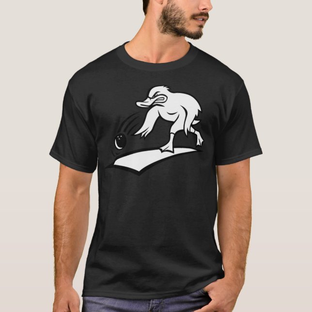 Camiseta Bola de boliche Duck Bowler Cartoon Black and blac (Frente)