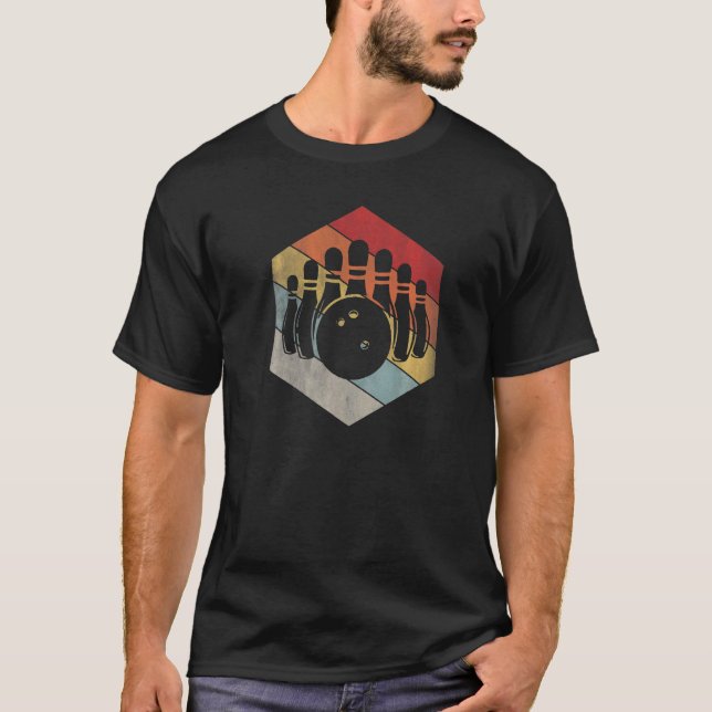 Camiseta Bola de Boliche e Pinos Geométrico Distressed Vint (Frente)