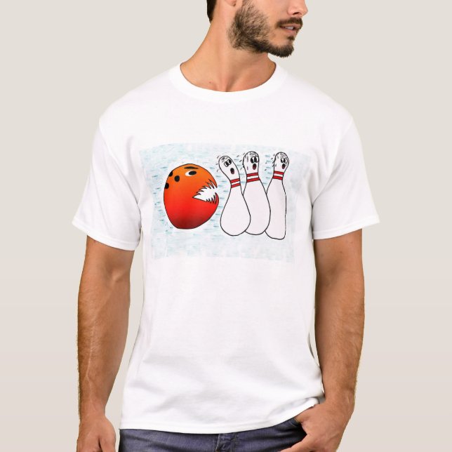 Camiseta Bola de boliche que persegue os pinos (Frente)