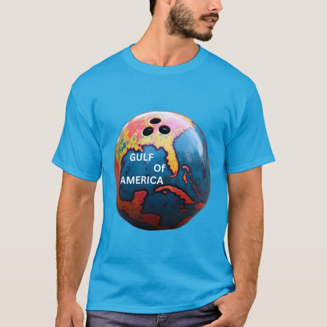 Camiseta Bola de boliche representando o golfo da América (Frente)