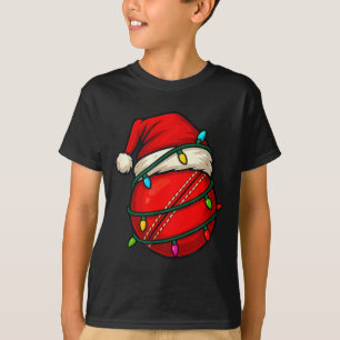 Camiseta Bola de Críquete Com Chapéu de Papai Noel Natal Di