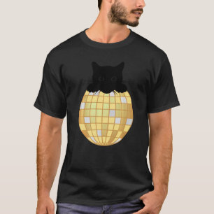 Camiseta Bola de Disco Estética Prata Amarelo Gato Preto Di