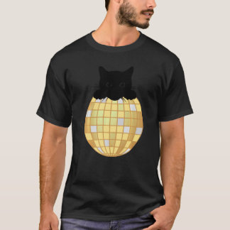 Camiseta Bola de Disco Estética Prata Amarelo Gato Preto Di
