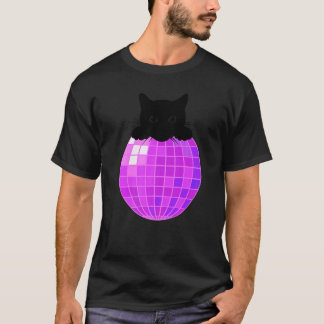 Camiseta Bola de Disco Estética Vaporwave Gato Preto Disco 