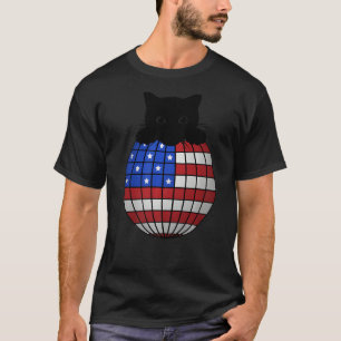 Camiseta Bola de Disco Patriótica American Flag Black Cat D