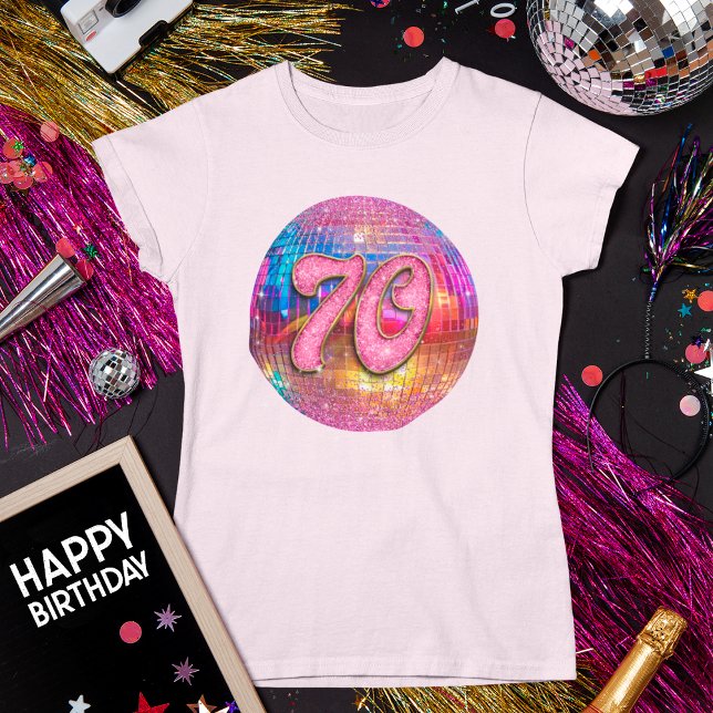 Camiseta Bola de Disco Rosa Dourada com Festa de aniversári (Criador carregado)