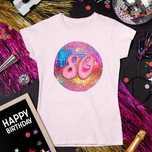Camiseta Bola de Disco Rosa Dourada com Festa de aniversári (Criador carregado)