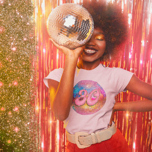 Camiseta Bola de Disco Rosa Rosa Dourada do Partido anivers