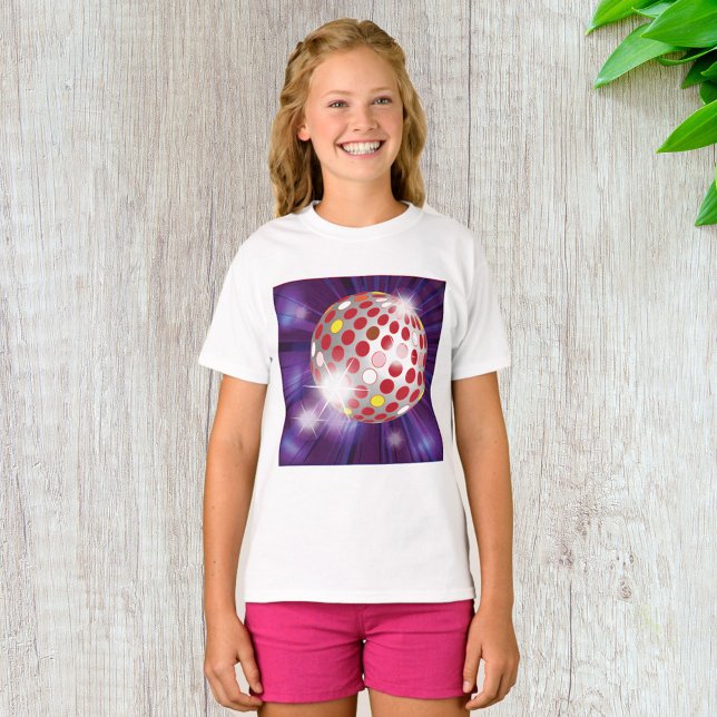 Camiseta Bola de Discoteca Retro Anos 70 Vibrante Vermelho (Criador carregado)