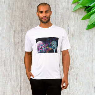 Camiseta Bola de Discoteca Retro e Microfone Antigo