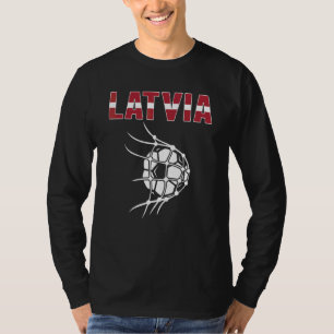 Camiseta Bola de futebol da Letônia na rede do gol Suporte