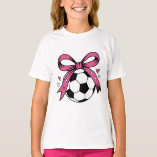 Camiseta Bola de Futebol Fofa com Laço Rosa Coquette Esport