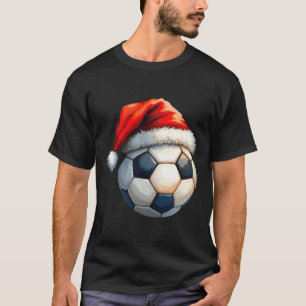 Camiseta Bola de Futebol Fofo de Natal Chapéu de Papai Noel
