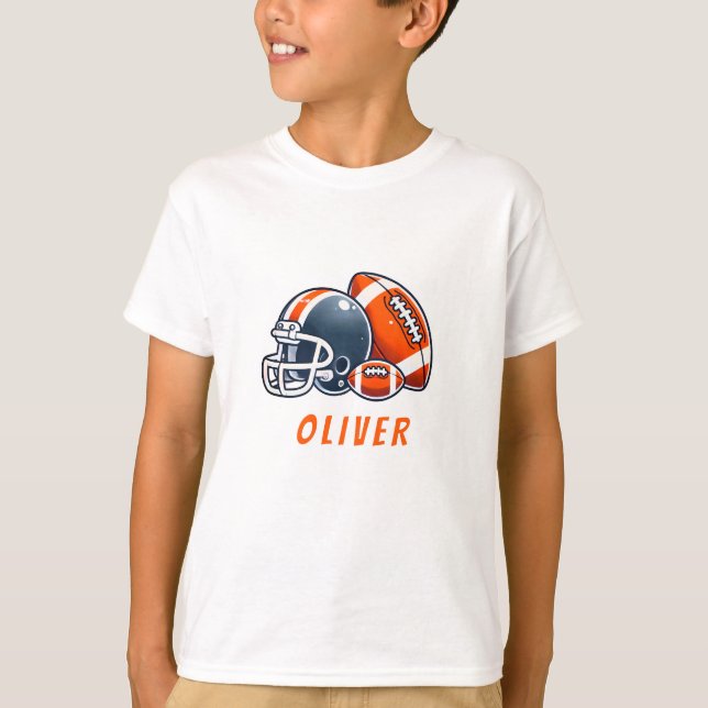 Camiseta Bola de Futebol Helmet Cartoon Birthday Boy (Frente)
