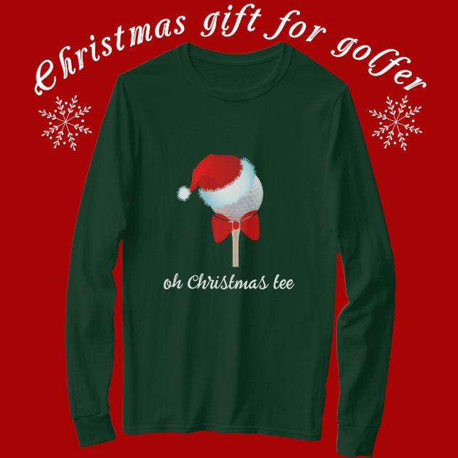 Camiseta Bola de Golfe com Papai Noel e Arco Vermelho (Great golf themed gift. Different colors choices and styles available.)