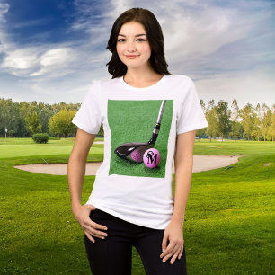 Camiseta Bola de Golfe Rosa, Script de Rico de Monograma Pe