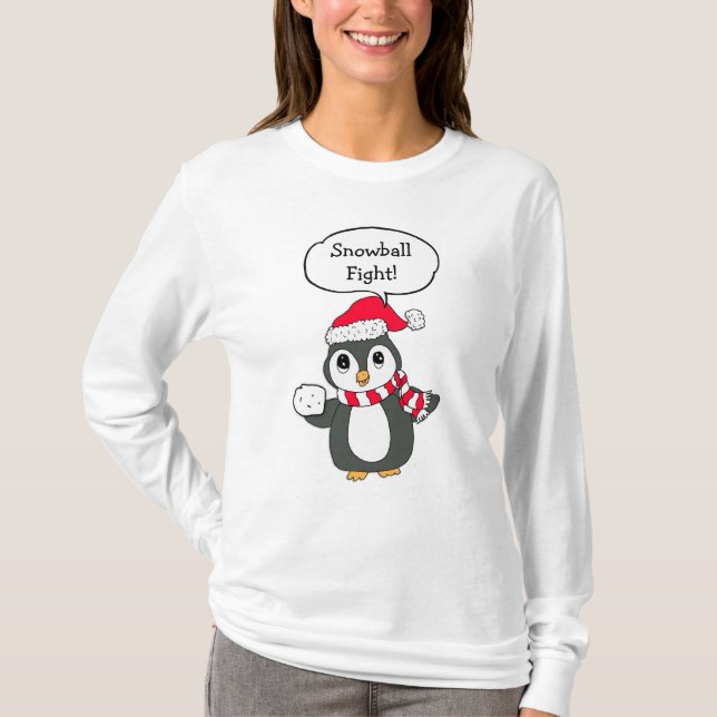 Camiseta Bola de Neve, Feriado Pinguim de Natal Bonito (Frente)