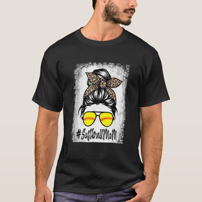 Camiseta Bola De Softball Mãe Vida Com Leopardo E Mensagem (Frente)