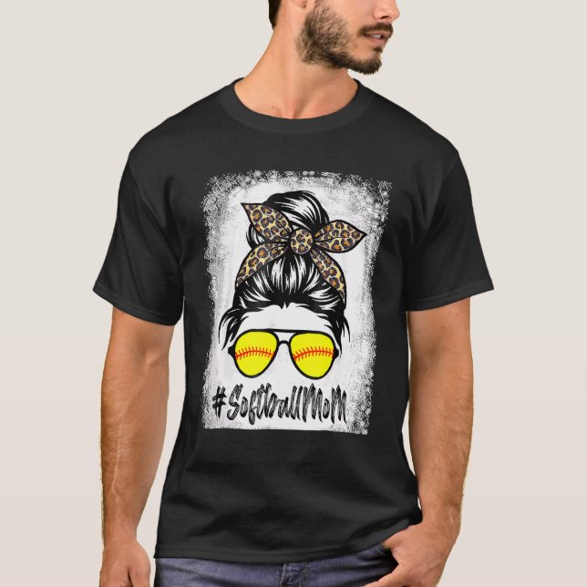 Camiseta Bola De Softball Mãe Vida Com Leopardo E Mensagem (Frente)