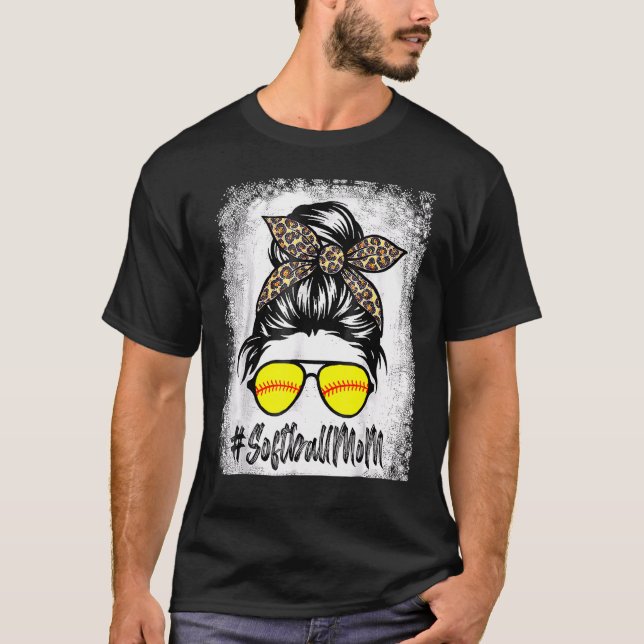 Camiseta Bola De Softball Mãe Vida Com Leopardo E Mensagem (Frente)