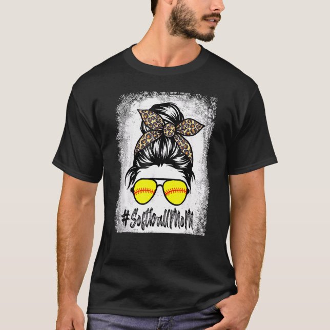 Camiseta Bola De Softball Mãe Vida Com Leopardo E Mensagem (Frente)