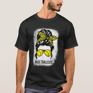 Camiseta Bola De Softball Mãe Vida Com Leopardo E Mensagem