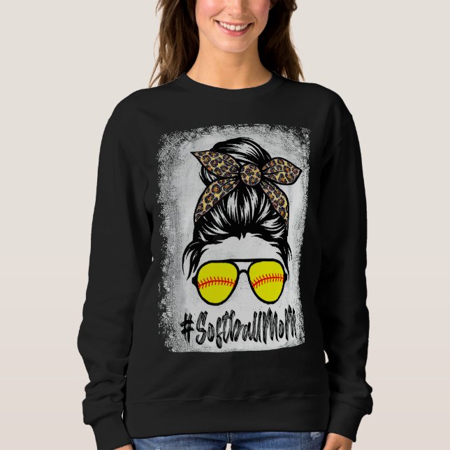 Camiseta Bola De Softball Mãe Vida Com Leopardo E Mensagem (Frente)