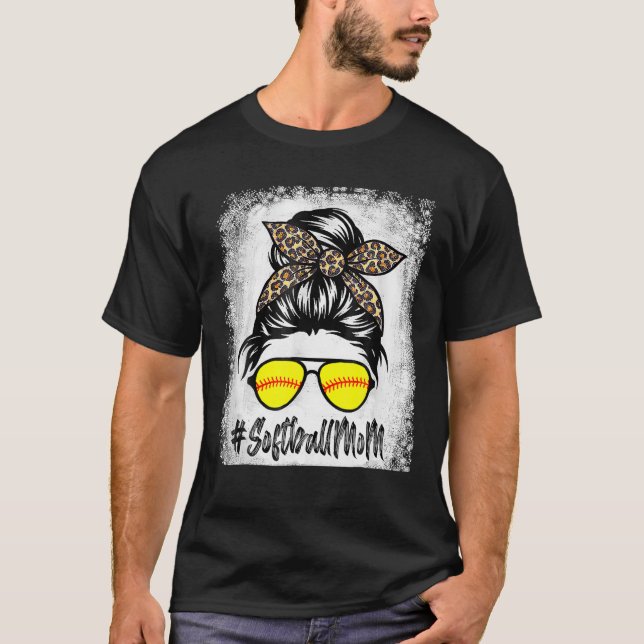 Camiseta Bola De Softball Mãe Vida Com Leopardo E Mensagem (Frente)