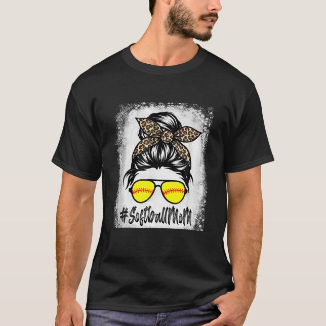 Camiseta Bola De Softball Mãe Vida Com Leopardo E Mensagem (Frente)