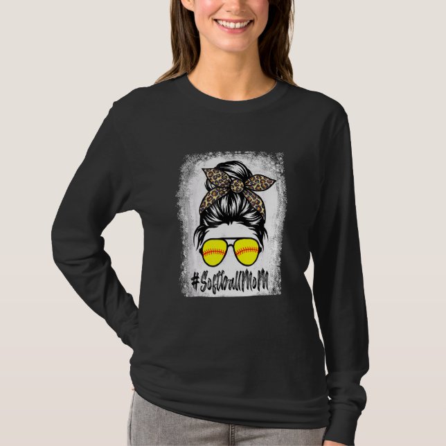 Camiseta Bola De Softball Mãe Vida Com Leopardo E Mensagem (Frente)
