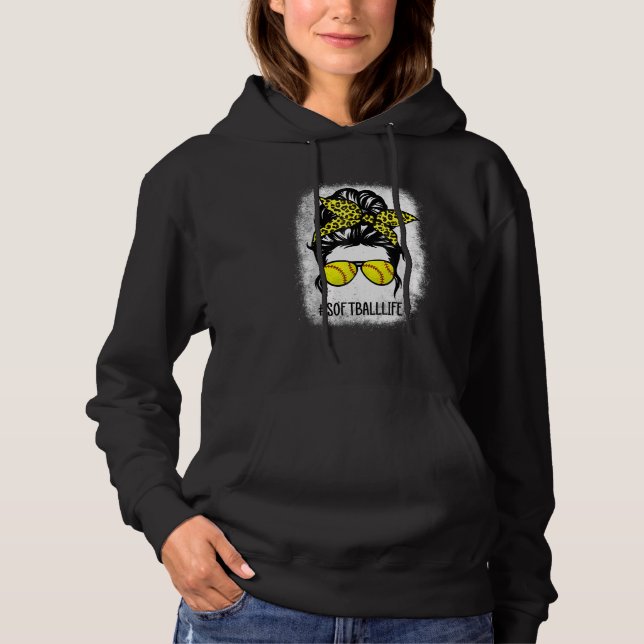 Camiseta Bola De Softball Mãe Vida Com Leopardo E Mensagem (Frente)