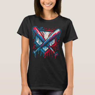 Camiseta Bola e Taco de Beisebol Americano com Grafite Drip