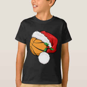 Camiseta Bola Engraçada Basquete Santa Hat Feliz Natal Xm