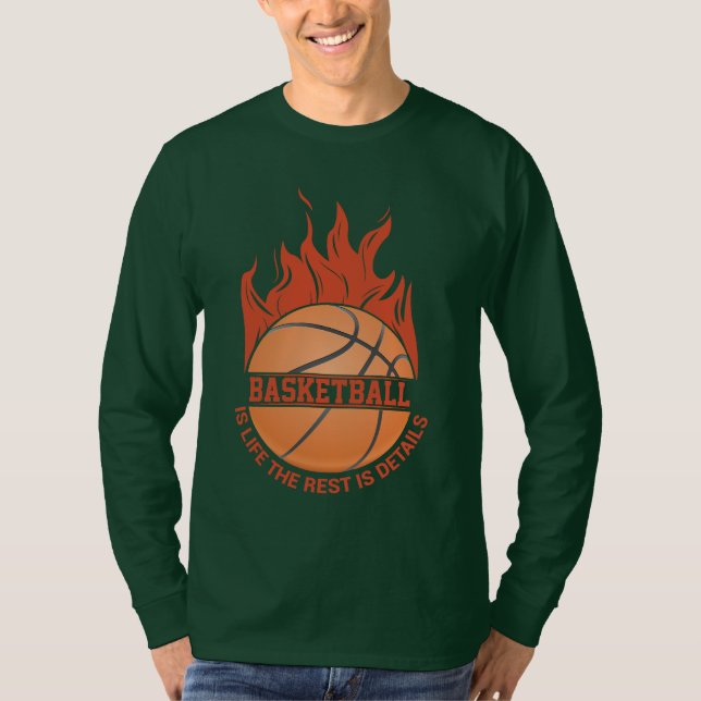 Camiseta Bola Flamejante Basquete É Vida (Frente)
