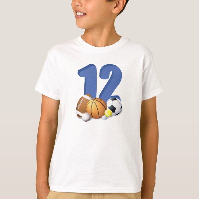 Camiseta Bolas de Esportes de Aniversário 12 (Frente)