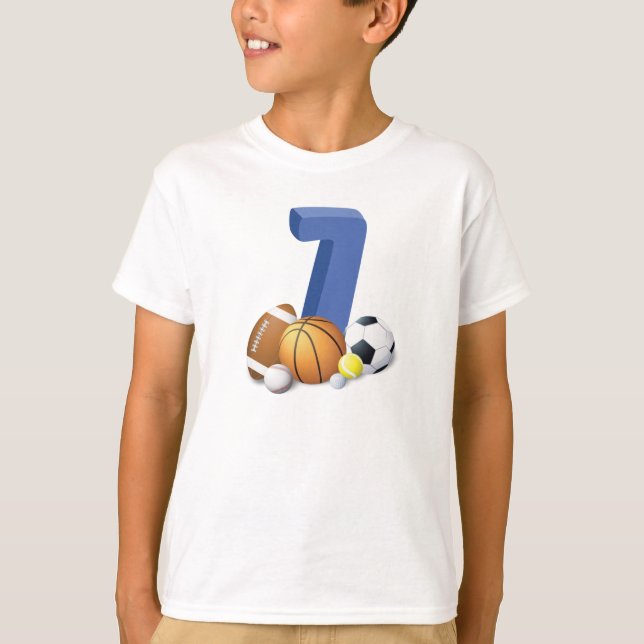Camiseta Bolas de Esportes de Aniversário 7 (Frente)