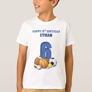 Camiseta Bolas de Esportes de Aniversário do 6 de Menino d