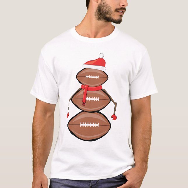 Camiseta Bolas de Futebol Natal Divertidas Homem de Neve (Frente)