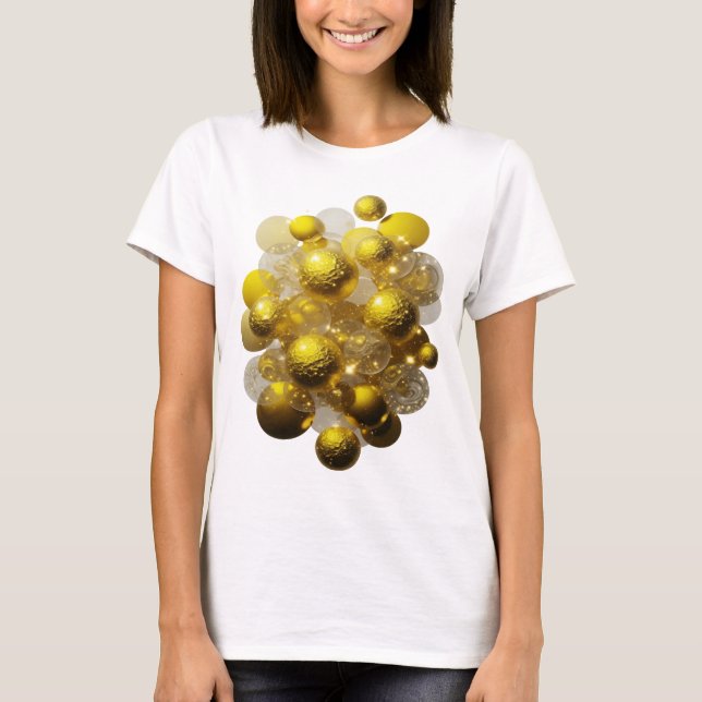 Camiseta Bolas de Luz Douradas Prateadas Dinâmicas e Reluze (Frente)
