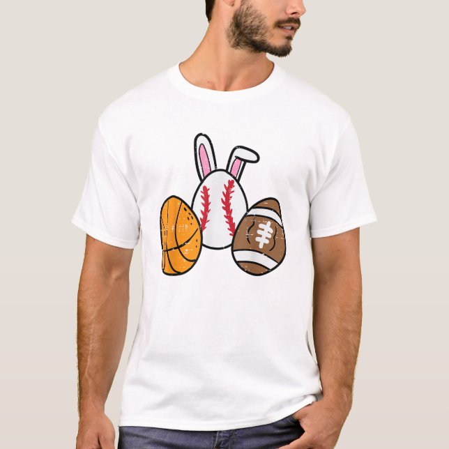 Camiseta Bolas de Páscoa Basquetebol Basebol Futebol Menino (Frente)