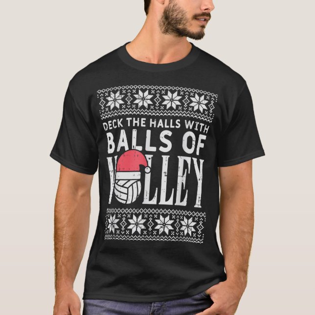Camiseta Bolas De Volley Xmas De Voleibol Feia De Natal (Frente)